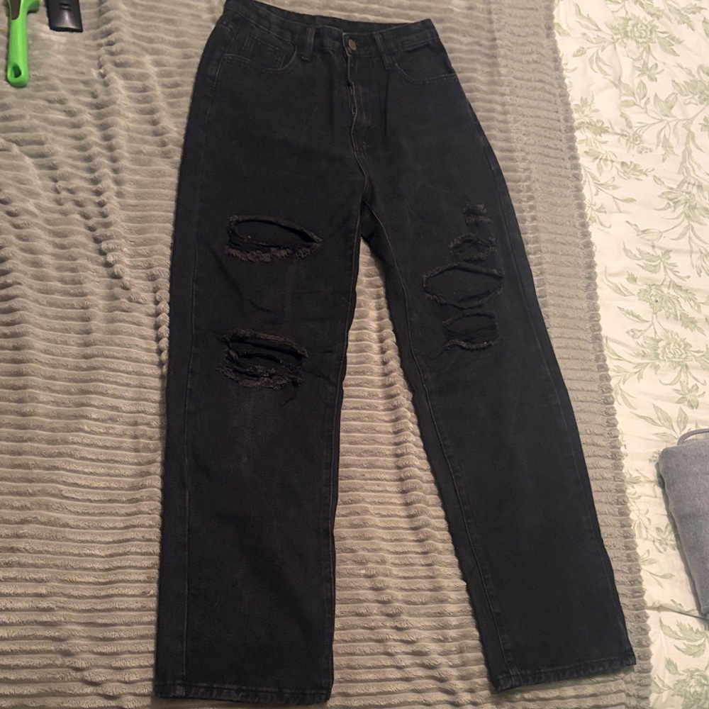 SHEIN Black High Rise Distressed Jeans